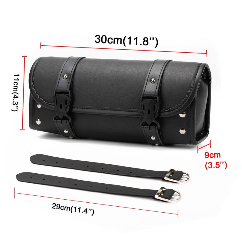 ELAINESTORE Motorcycle Bag  Universal Motorcycle Handlebar Bag  Motorcycle Fork Bag PU Leather Black Roll Saddlebags for Honda Kawasaki Suzuki Yamaha - Image 4